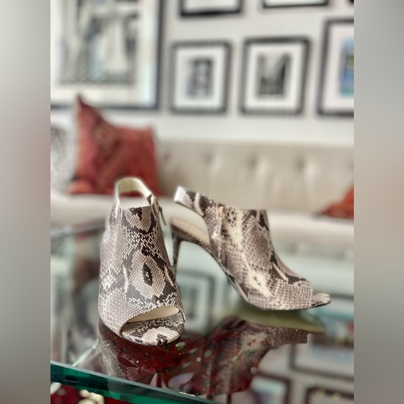 Cole Haan Snakeskin Print Slingback Mules Heels 7.5 Open Toe - Picture 8 of 11